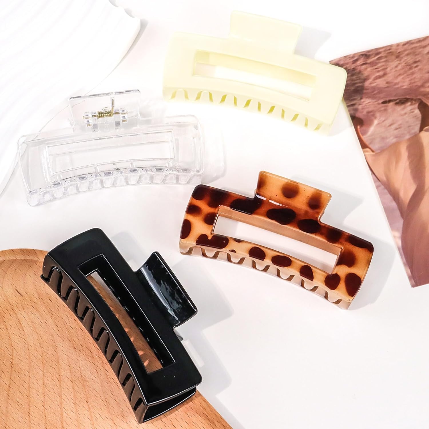 Kavya - Lot 4 pinces cheveux rectangulaires - plastique - antidérapantes, adaptées cheveux épais