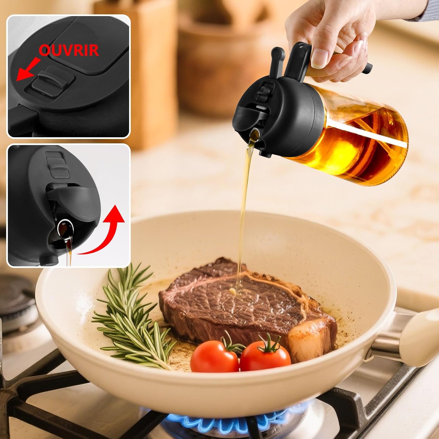 Spray pour huile - distributeur 470ml, bec verseur, 2 couleurs