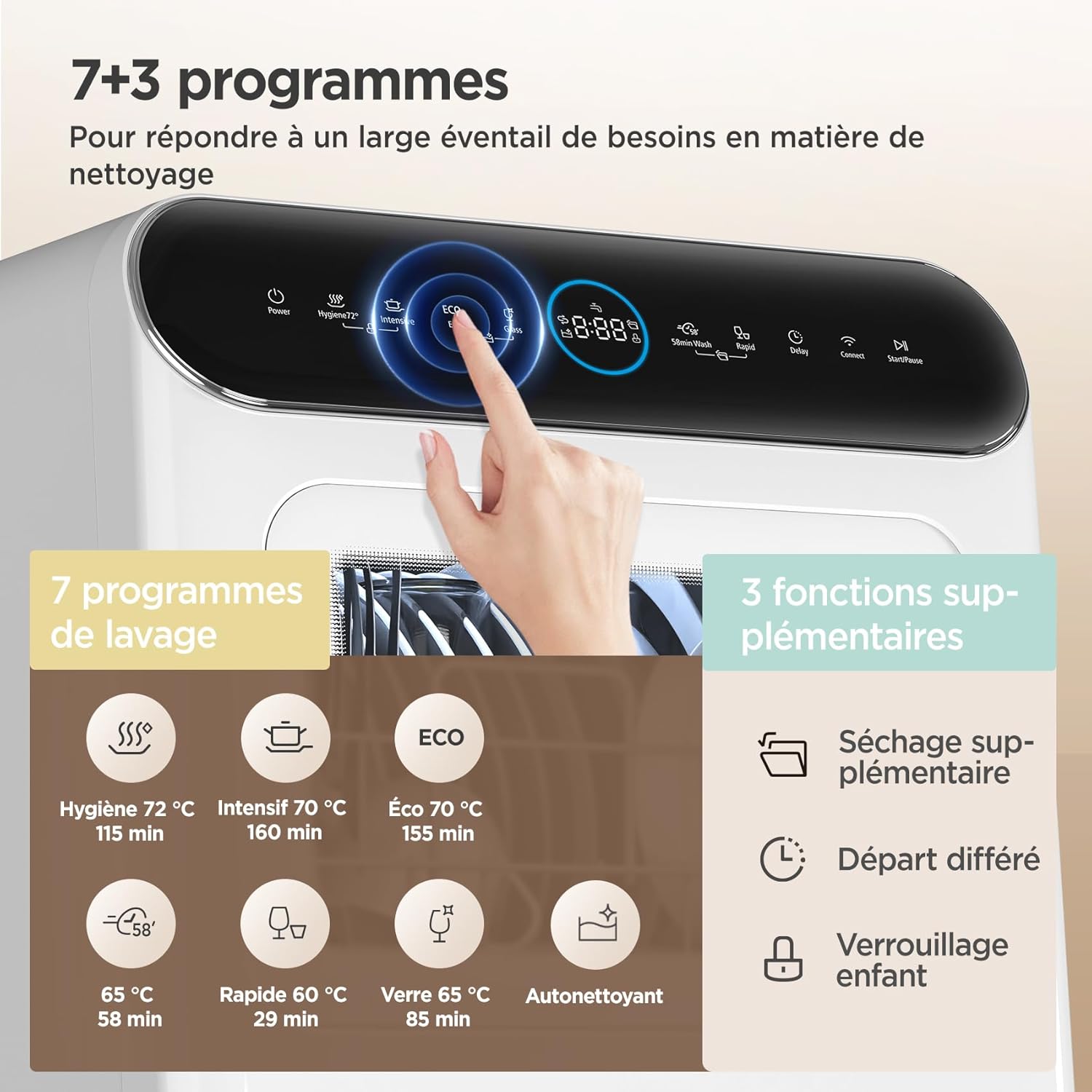 COMFEE' - lave-vaisselle série S110W - compact 3 couverts - 7 programmes, écran LED, démarrage différé - MFD42S110W-IT