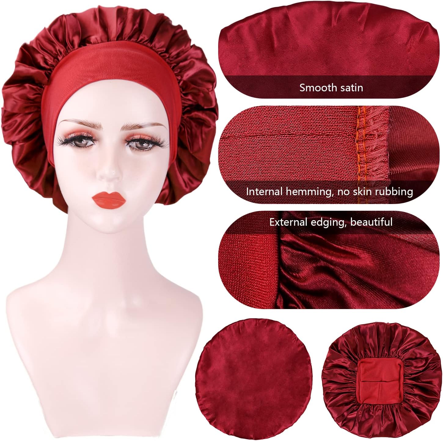 Bonnet satin nuit femme - lot de 2 - grande taille - soyeux et protecteur