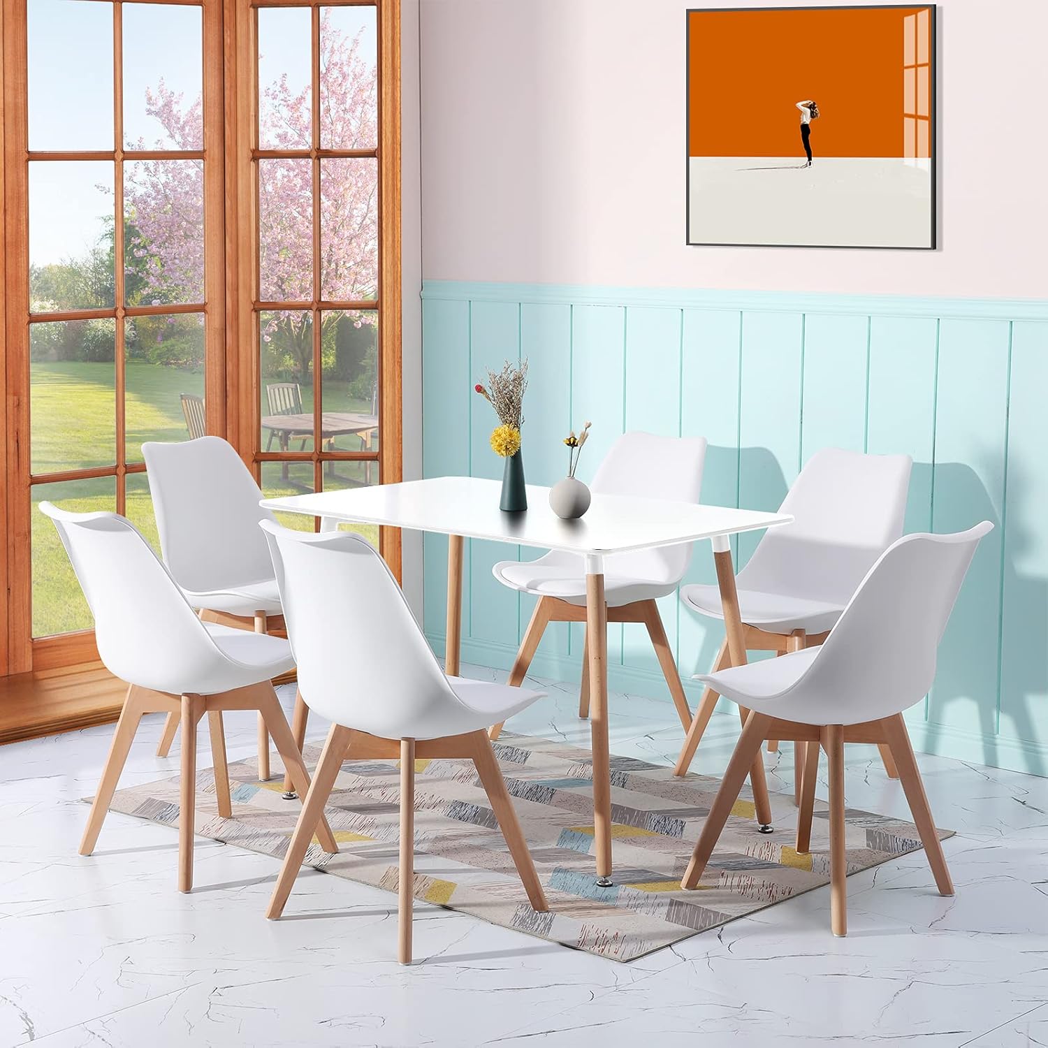 EGGREE - chaises scandinaves - lot de 8, blanc, bois hêtre, rembourrées