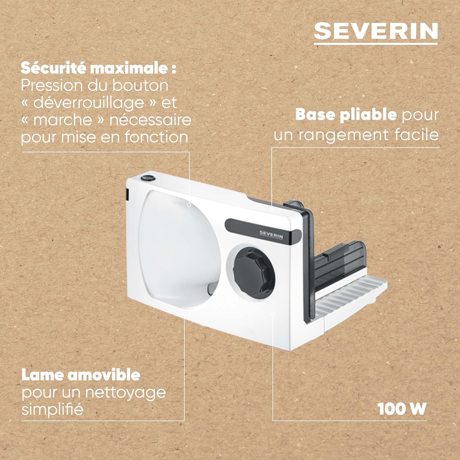 Severin - trancheuse universelle, lame inox, 100W, découpe fine/épaisse, AS 3912