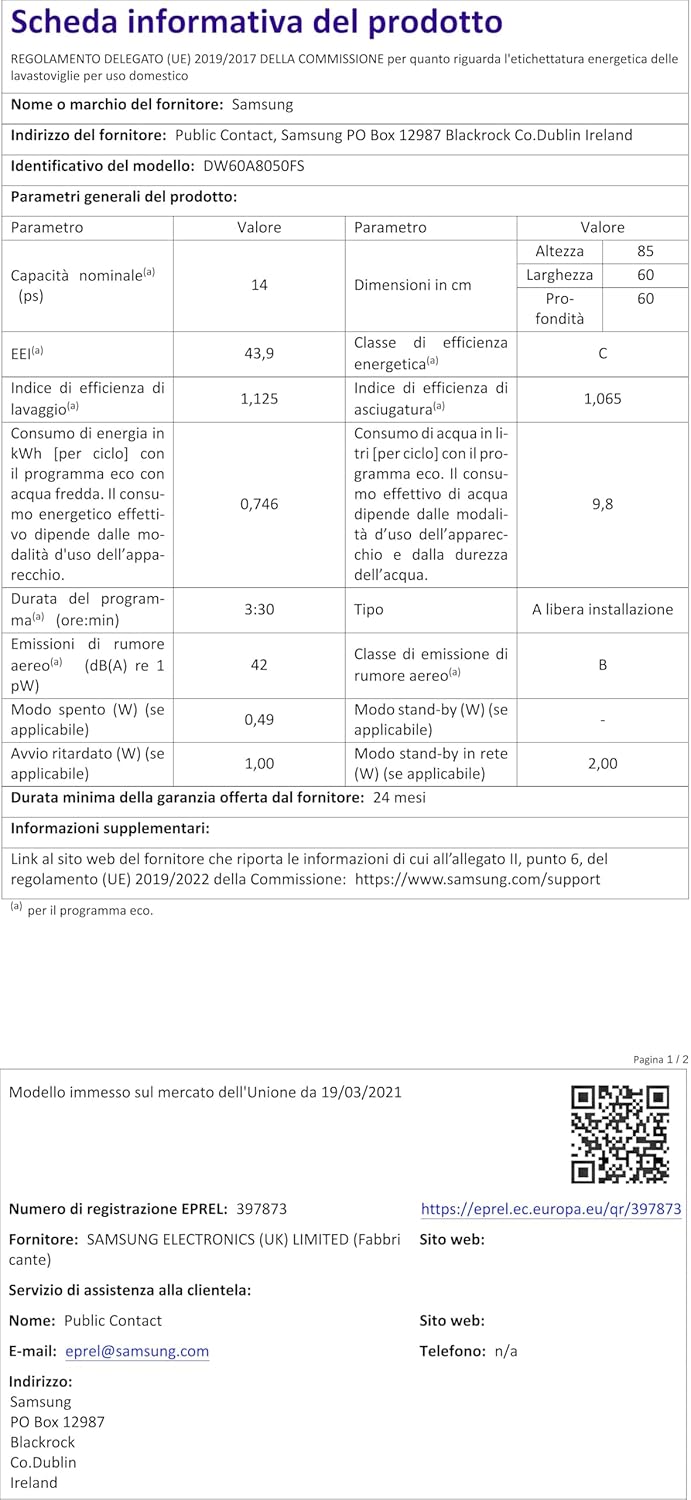 Samsung - Lave-vaisselle 14 couverts Wi-Fi inox, série 8000, DW60A8050FS/EF