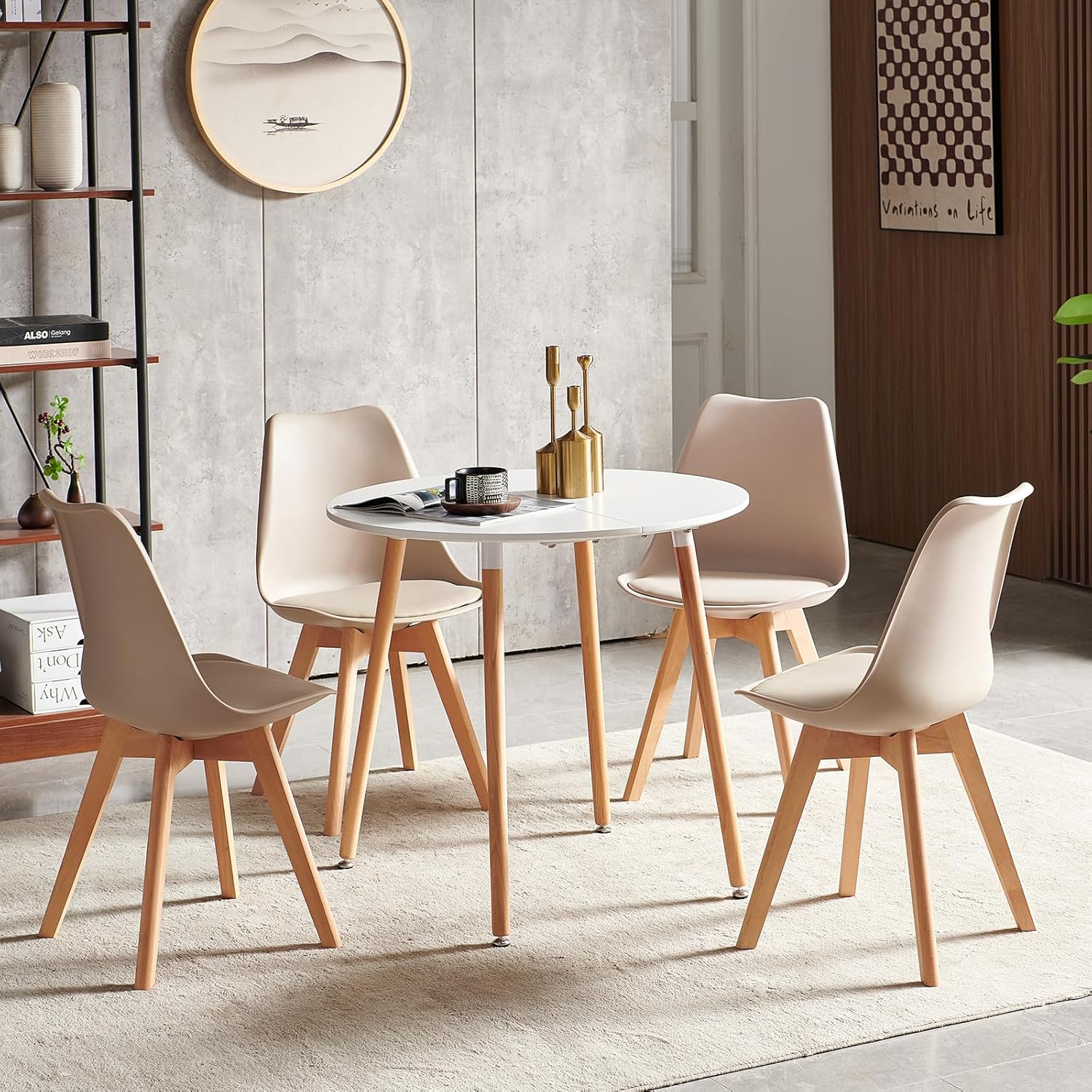 EGGREE - lot de 2 chaises scandinaves - pieds hêtre, rembourrées, kaki clair