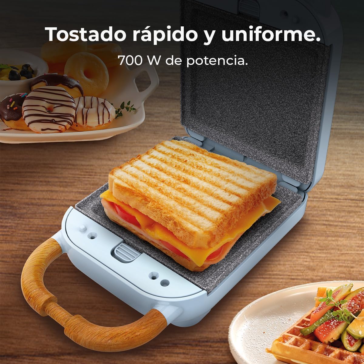 Cecotec - Rock'nToast Retro One - 700W, 3 plaques, base antidérapante