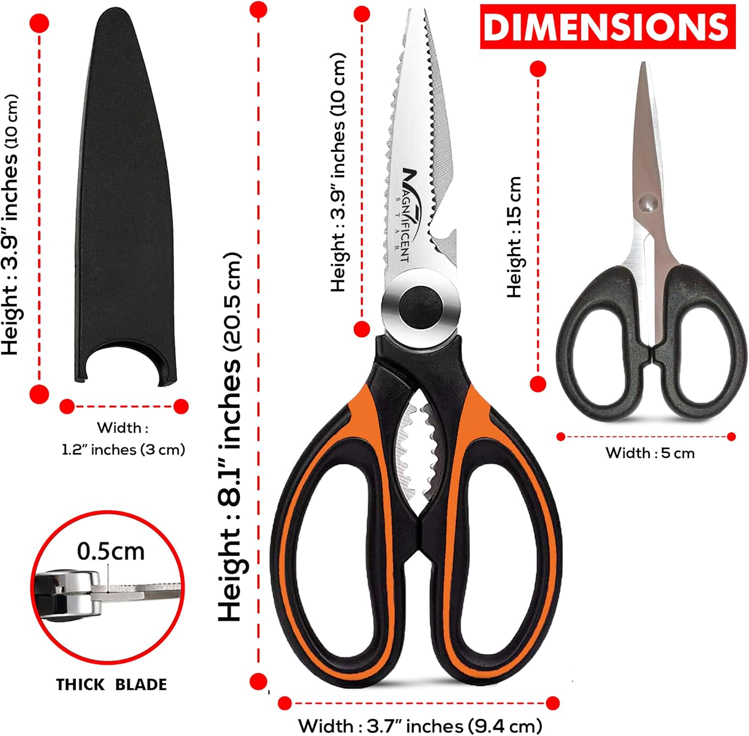 Ciseaux de cuisine - multifonctions, prise douce, housse de sécurité