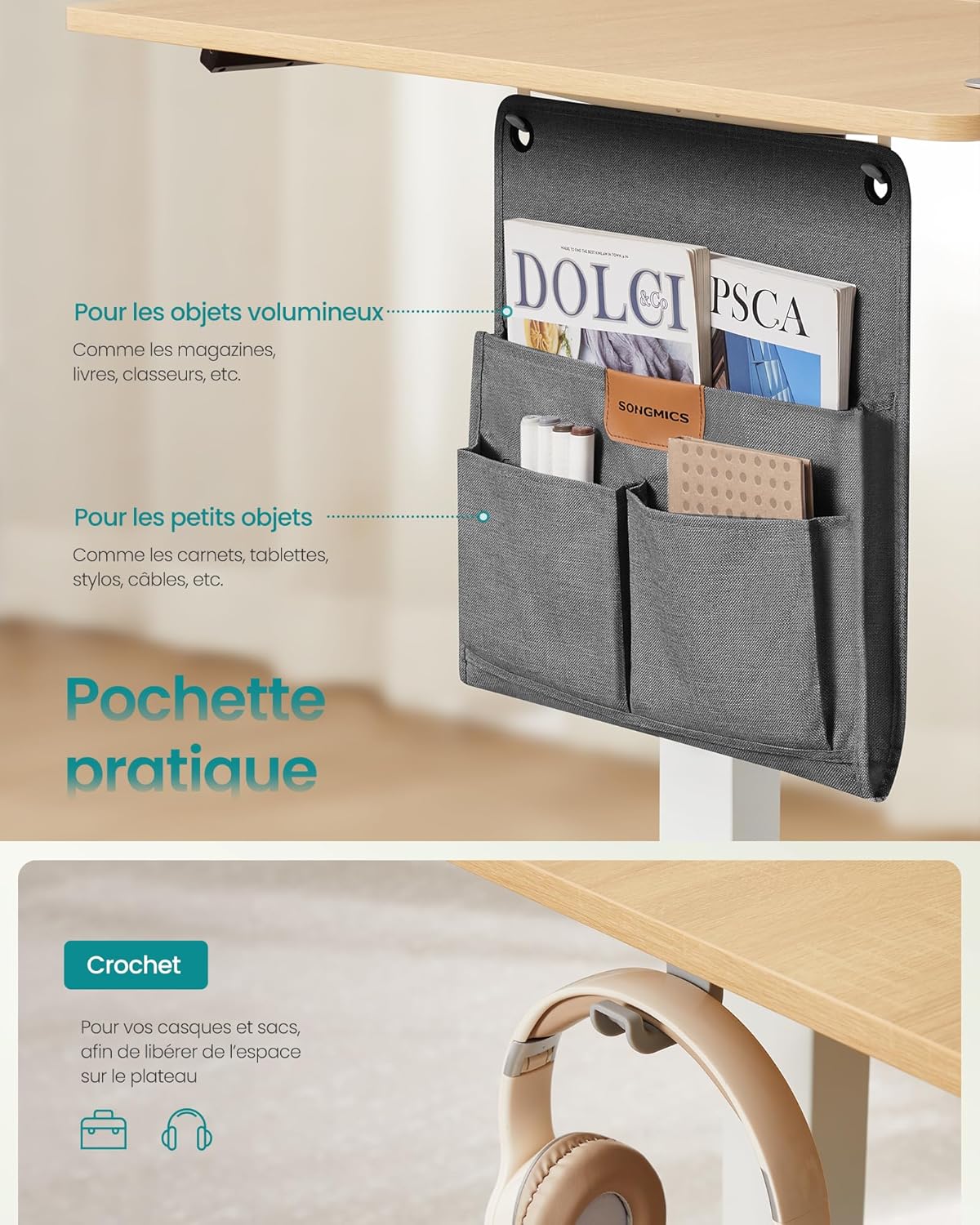 SONGMICS - bureau électrique série LSD - 140x60 cm - hauteur réglable, mémoire 4 positions, doré chêne LSD134YA01