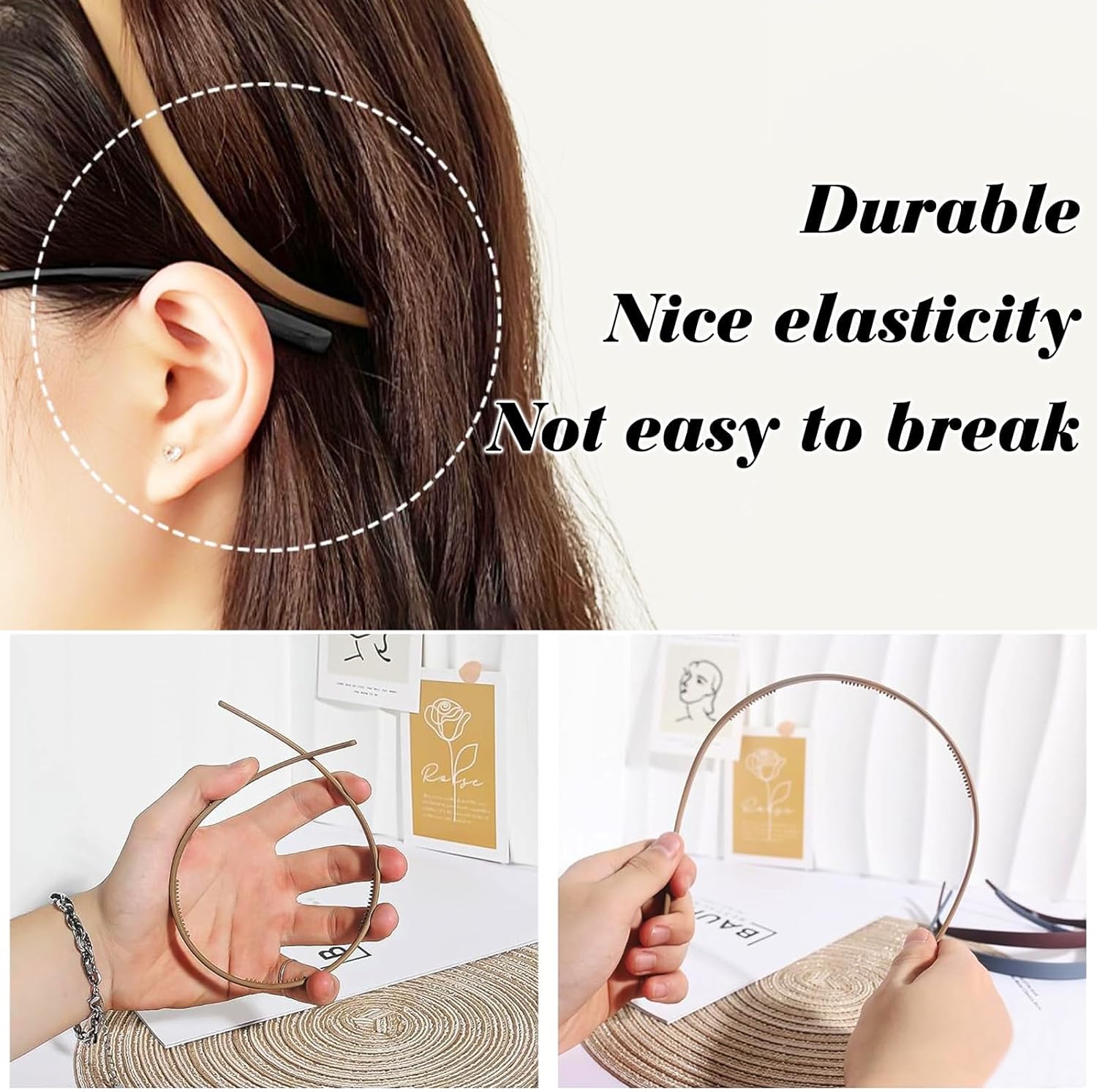 Serre-tête plastique femme - 6 pcs - bandeau dents, sans douleur