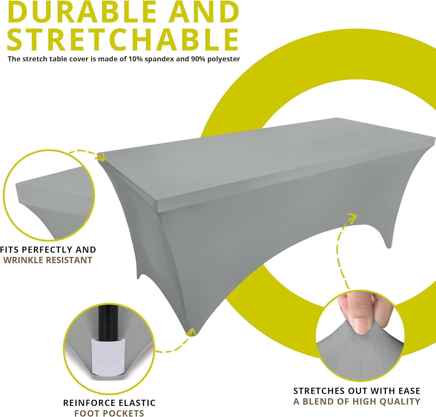 Utopia Kitchen - nappe extensible série 6ft - 183cm - polyester spandex lavable, infroissable, lot de 2, gris