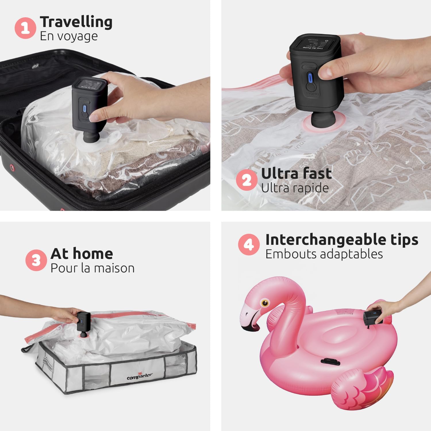 Compactor – Pompe électrique portable – compacte, USB, puissante – voyages