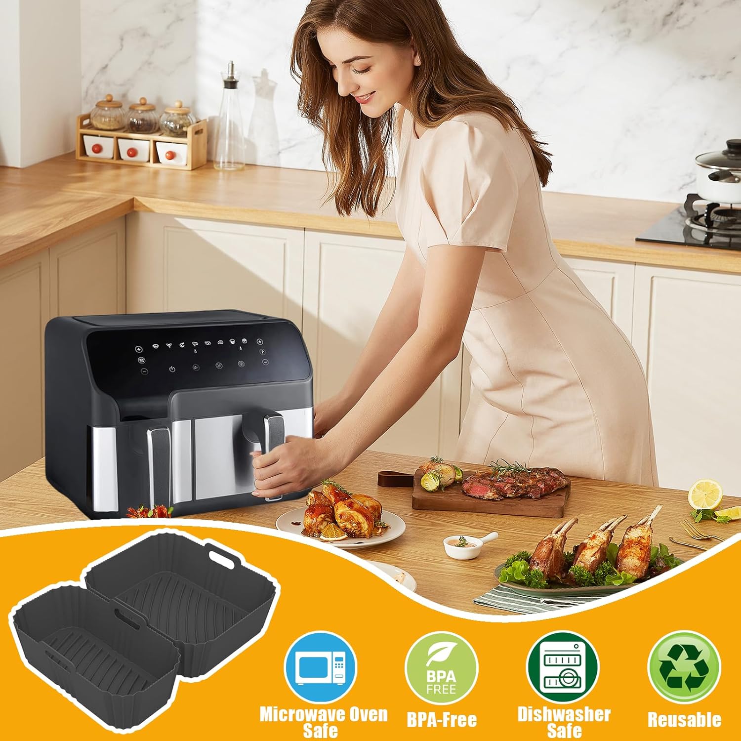 Moule silicone air fryer compatible Moulinex série EZ9018, 5,2/3,1L, réutilisable, accessoires friteuse EZ9018