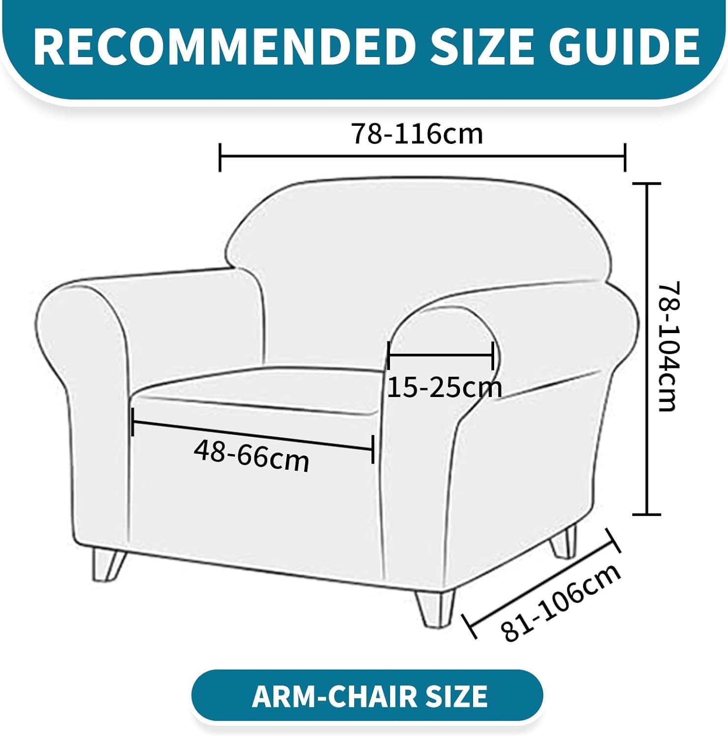 Housse canapé 1 place avec accoudoirs, extensible, bleu clair, antidérapante