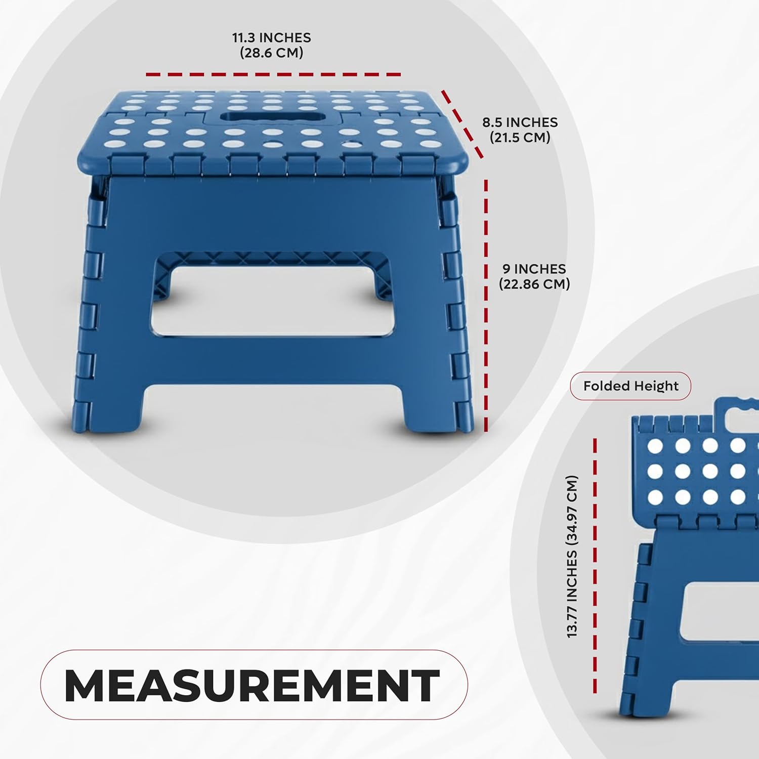 Utopia Home - Tabouret pliant 23cm - surface antidérapante, poignée, robuste, charge 272kg, bleu
