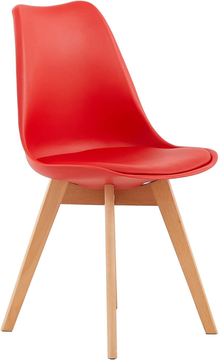 EGGREE - Lot de 4 chaises scandinaves - bois hêtre - assise rouge rembourrée