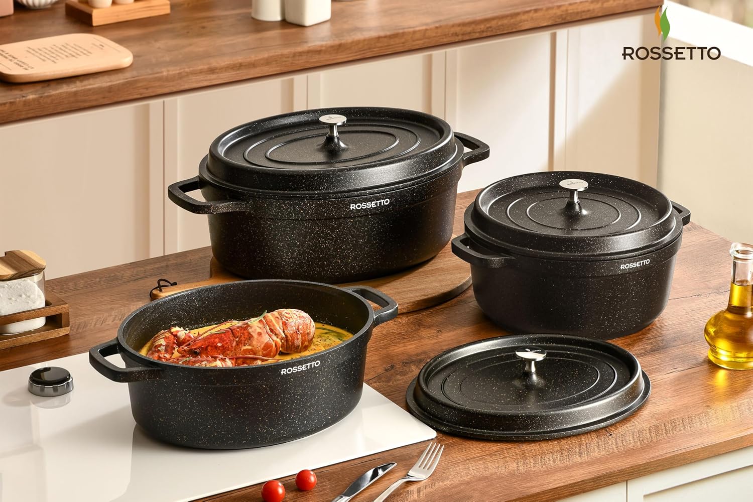 ROSSETTO - cocotte ronde fonte aluminium 28cm, céramique, induction, 6,6L