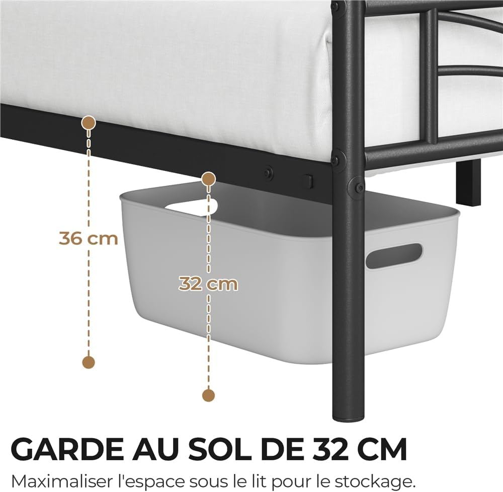 Yaheetech - lit simple métal - 90x200cm - montage facile, compact