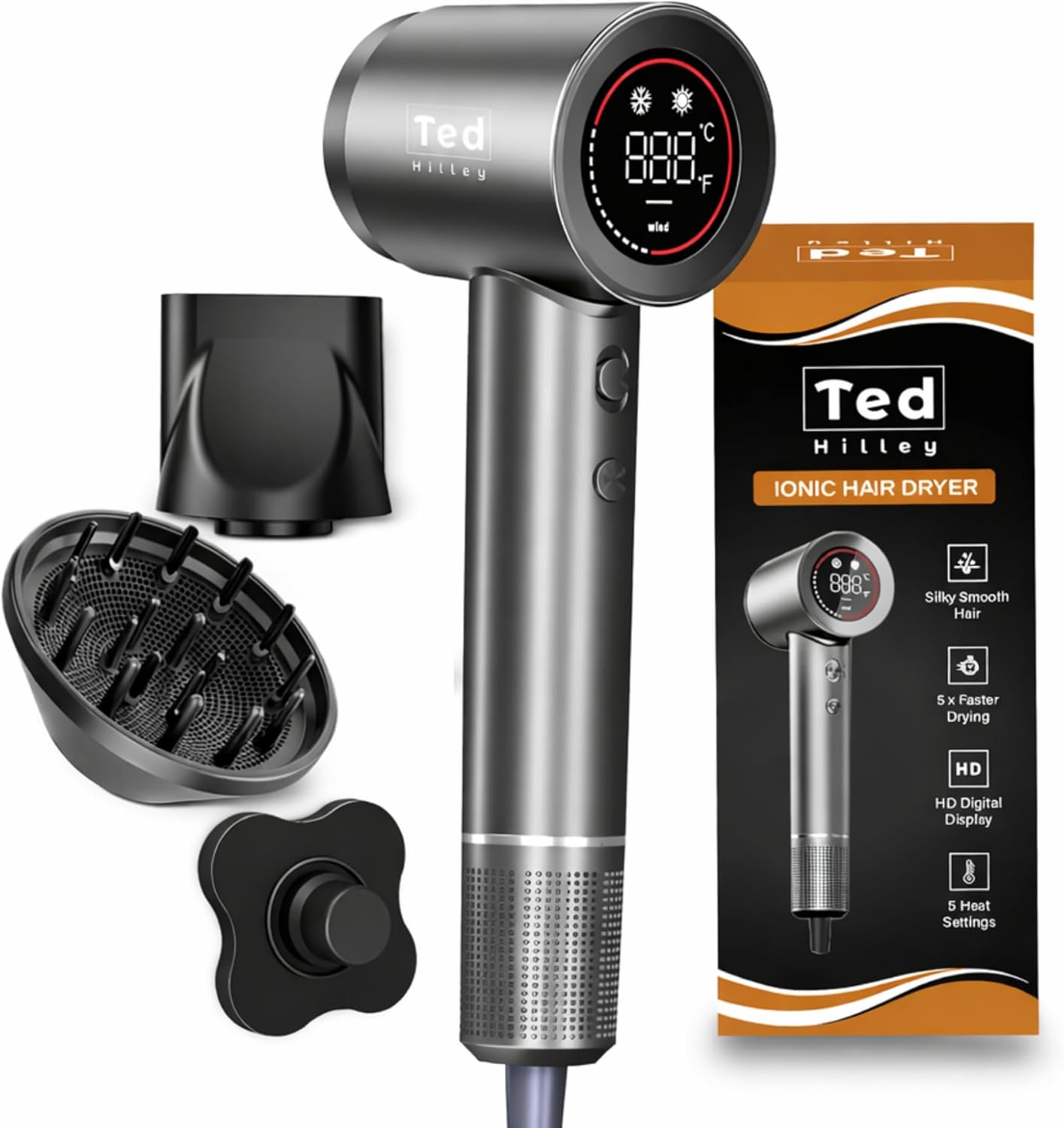 Sèche-cheveux ionique pro - diffuseur - compact - brillance, anti-frisottis