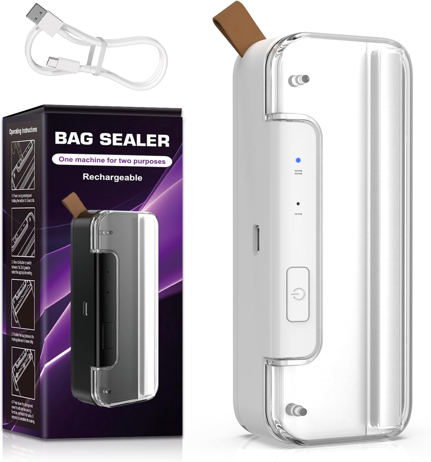 Mini scelleuse thermique portable 2-en-1, rechargeable, auto-off, blanc