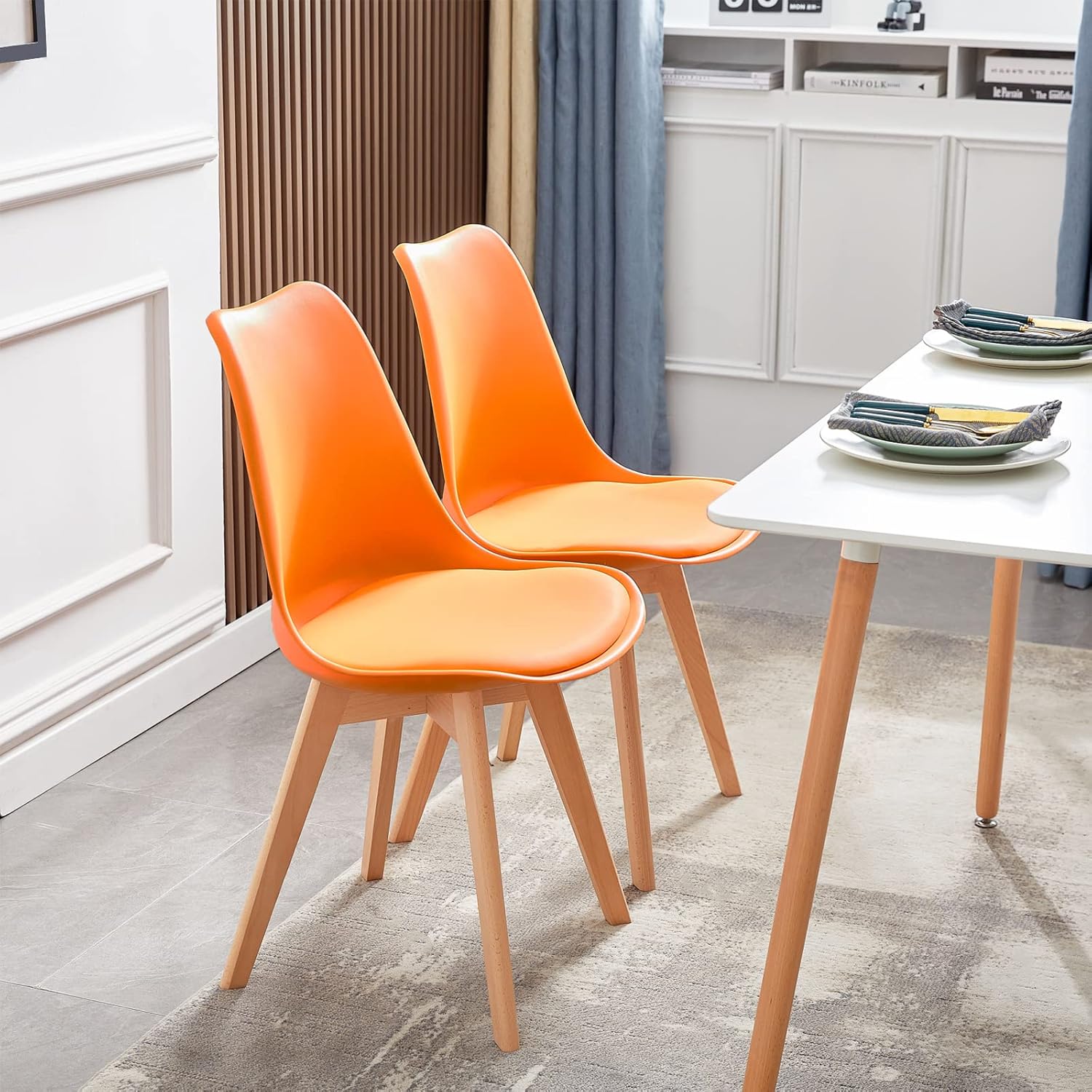 EGGREE - Lot de 4 chaises scandinaves - bois hêtre, rembourrées, orange