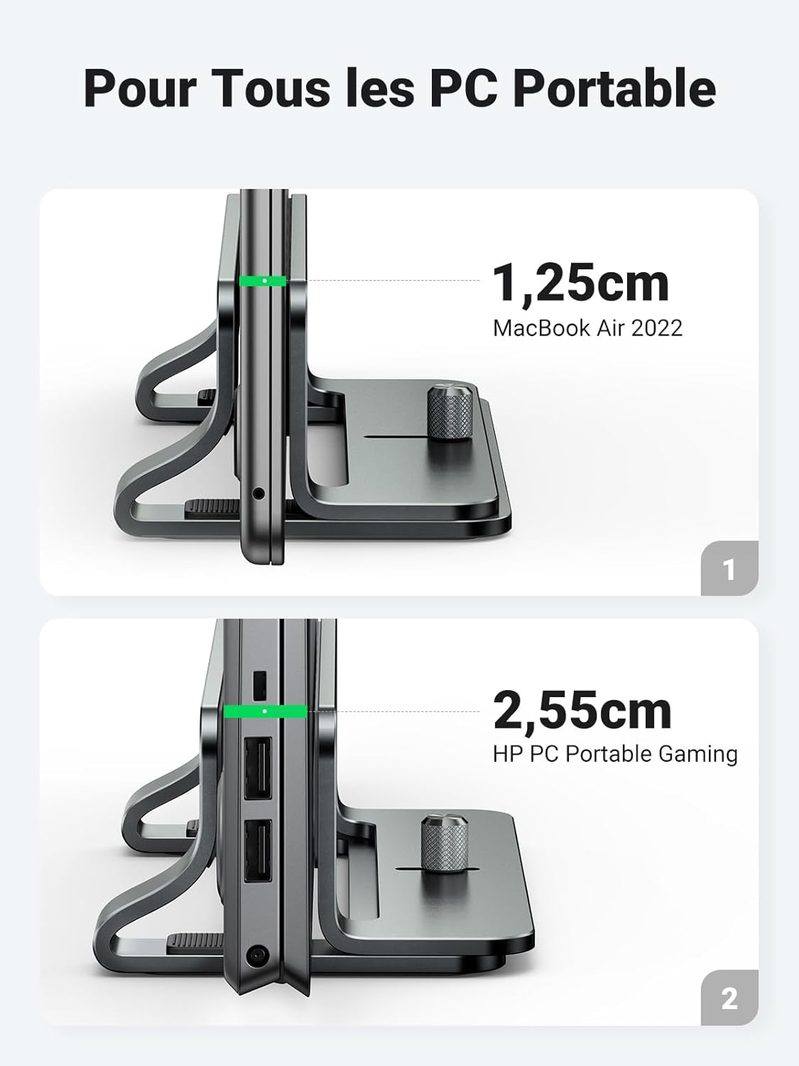 UGREEN - Support Ordinateur Vertical Aluminium - réglable, compatible MacBook, PC, iPad