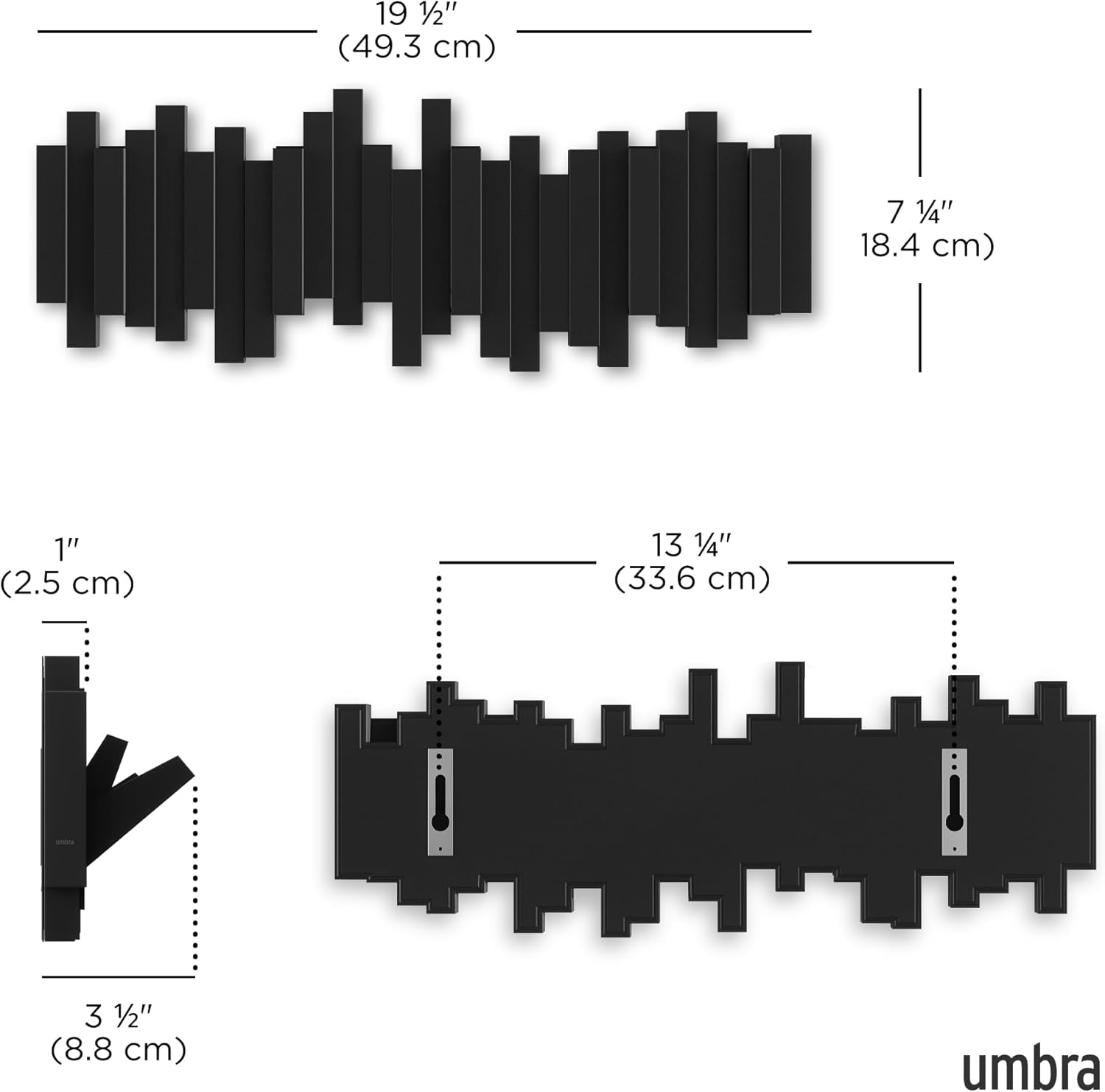 Umbra - Sticks série - 49 cm - 5 crochets rabattables mural noir