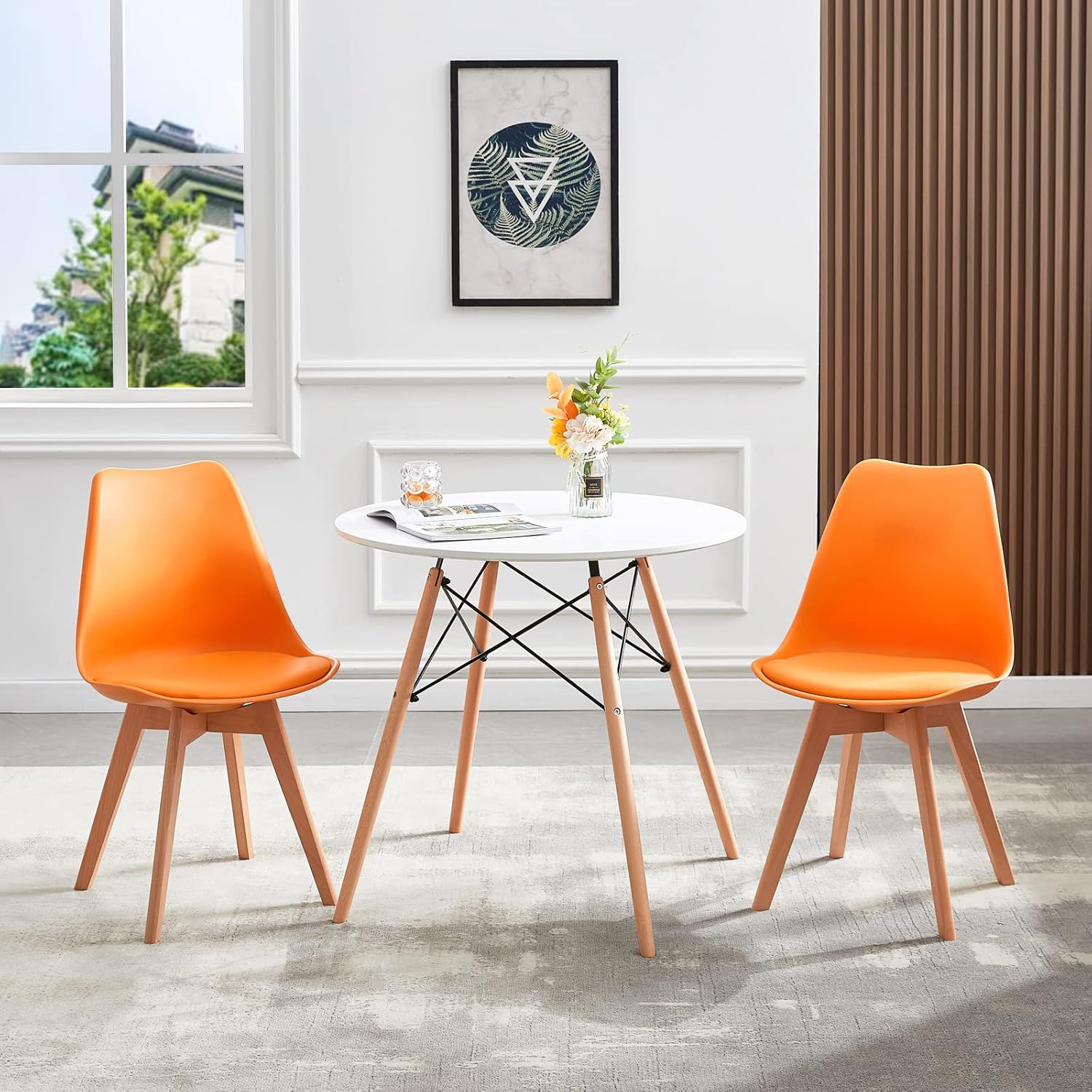 EGGREE - Lot de 4 chaises scandinaves - bois hêtre, rembourrées, orange