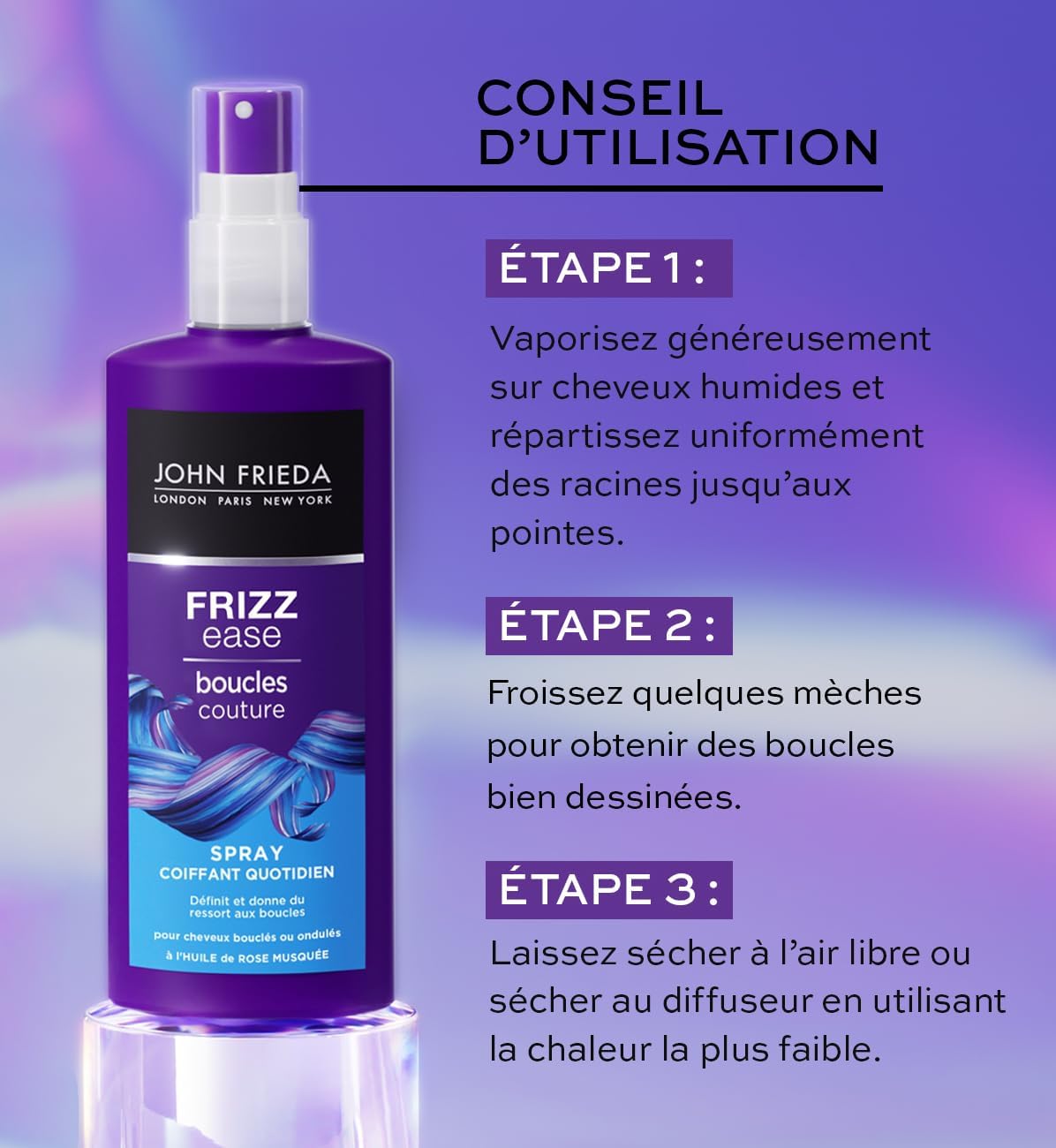 John Frieda - Frizz Ease Boucles Couture - 200ml x2 - Spray coiffant quotidien anti-frisottis