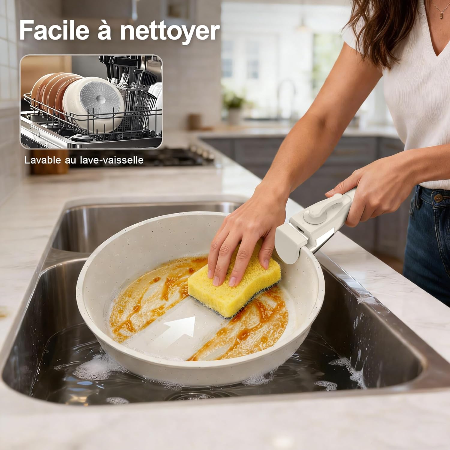 Zyronem - batterie cuisine 13 pièces céramique induction poignées amovibles