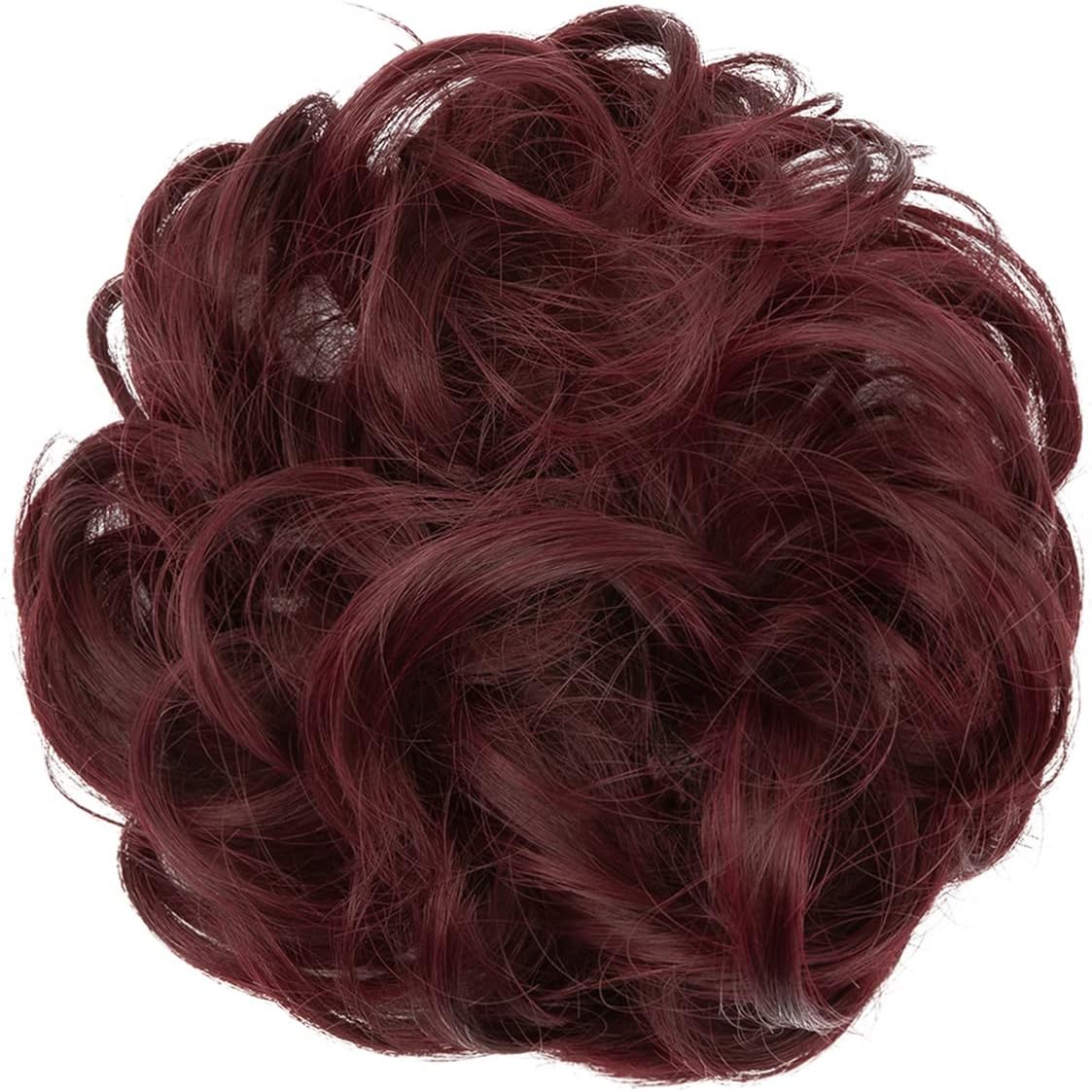 JJstar - Chignon postiche bouclé, élastique, vin rouge, cheveux naturels