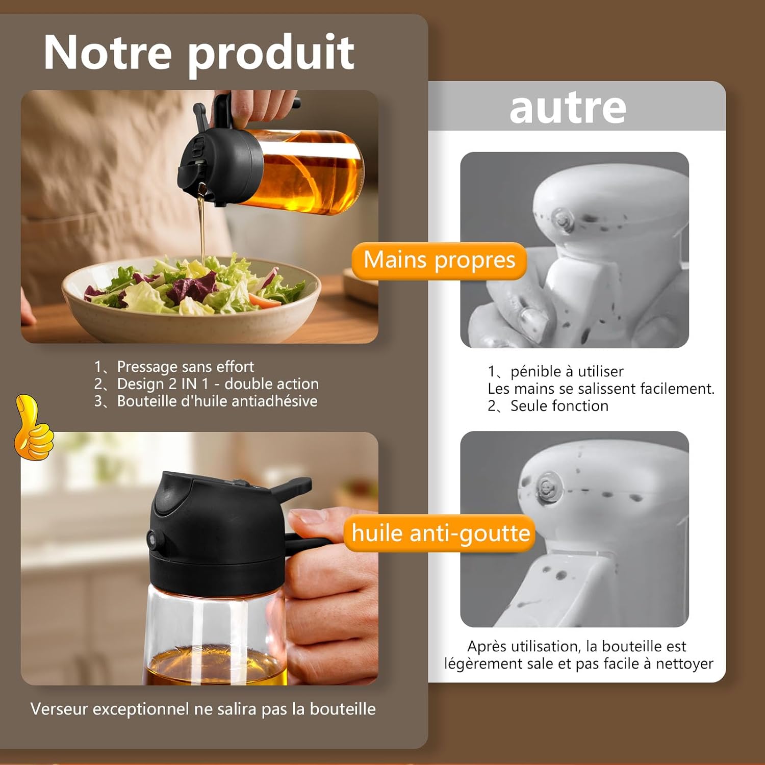 Spray d'huile - 470ml - distributeur polyvalent cuisine, air fryer, BBQ