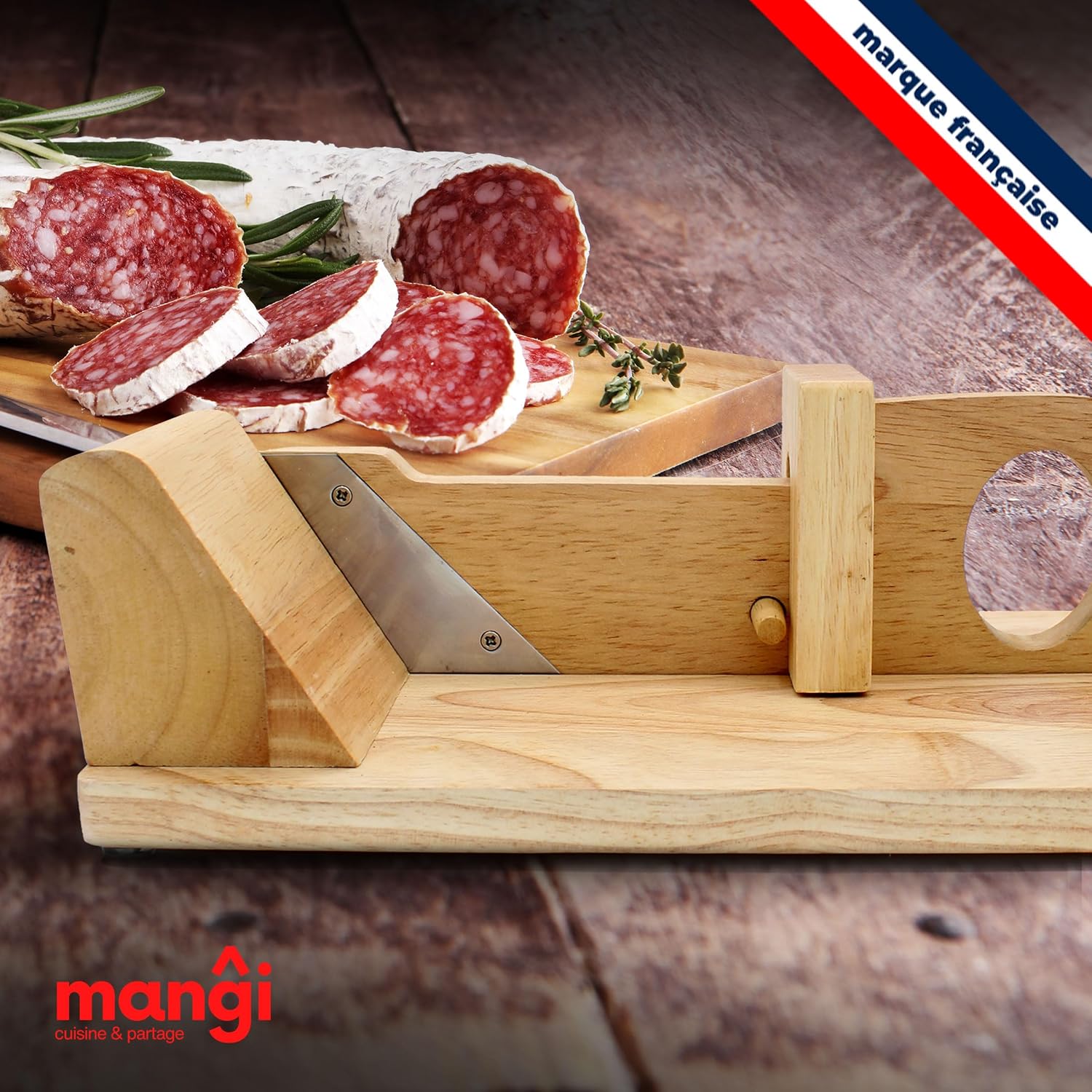 Mangi - trancheuse à saucisson bois éco-responsable - idéale apéro