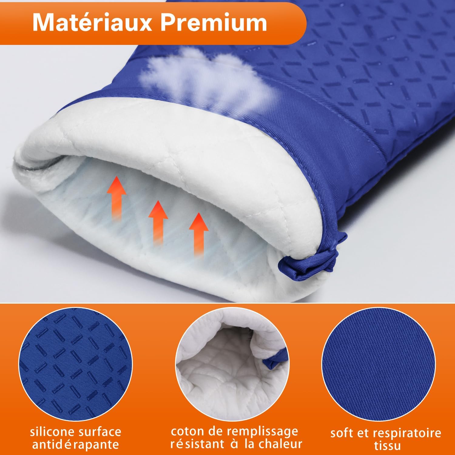 MILcea - Gants de cuisine anti-chaleur, 32cm, silicone/coton doux, lot de 4