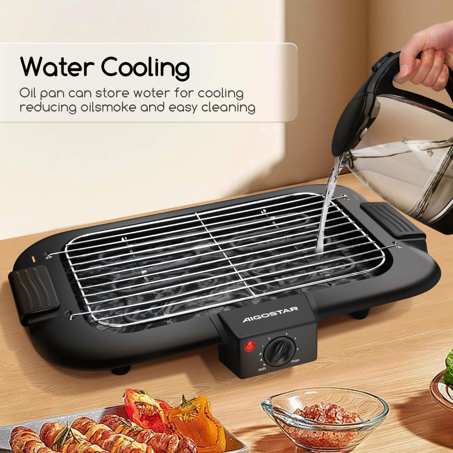 Aigostar - Tasty - 2000W - gril électrique compact sans fumée, démontable