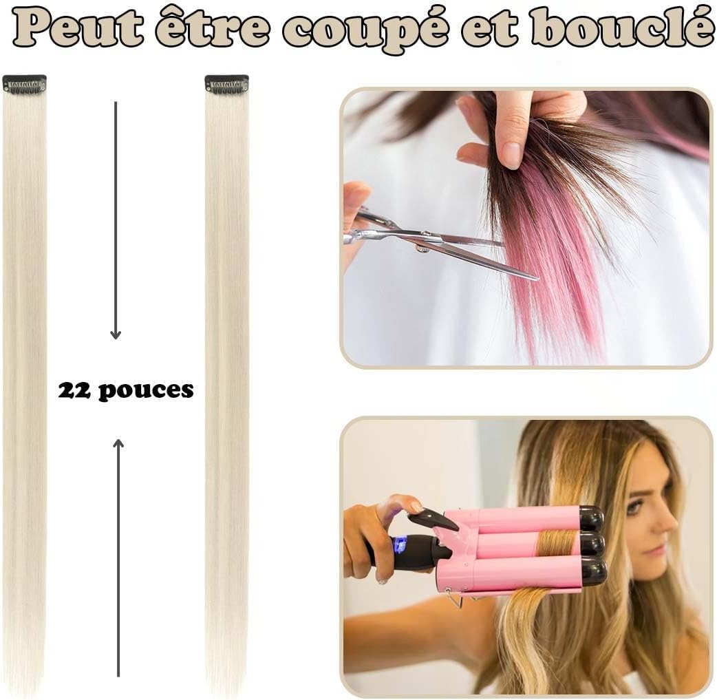Extensions cheveux colorés - lot de 12 - blond - à clipser