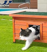 VOUNOT Maison pour chat en bois, maison pour chat avec toit en asphalte, niche pour chat extérieur 57 x 45...