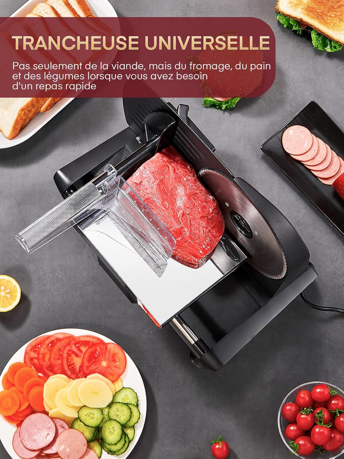 Trancheuse électrique - 200W, 19cm, 2 lames, épaisseur réglable