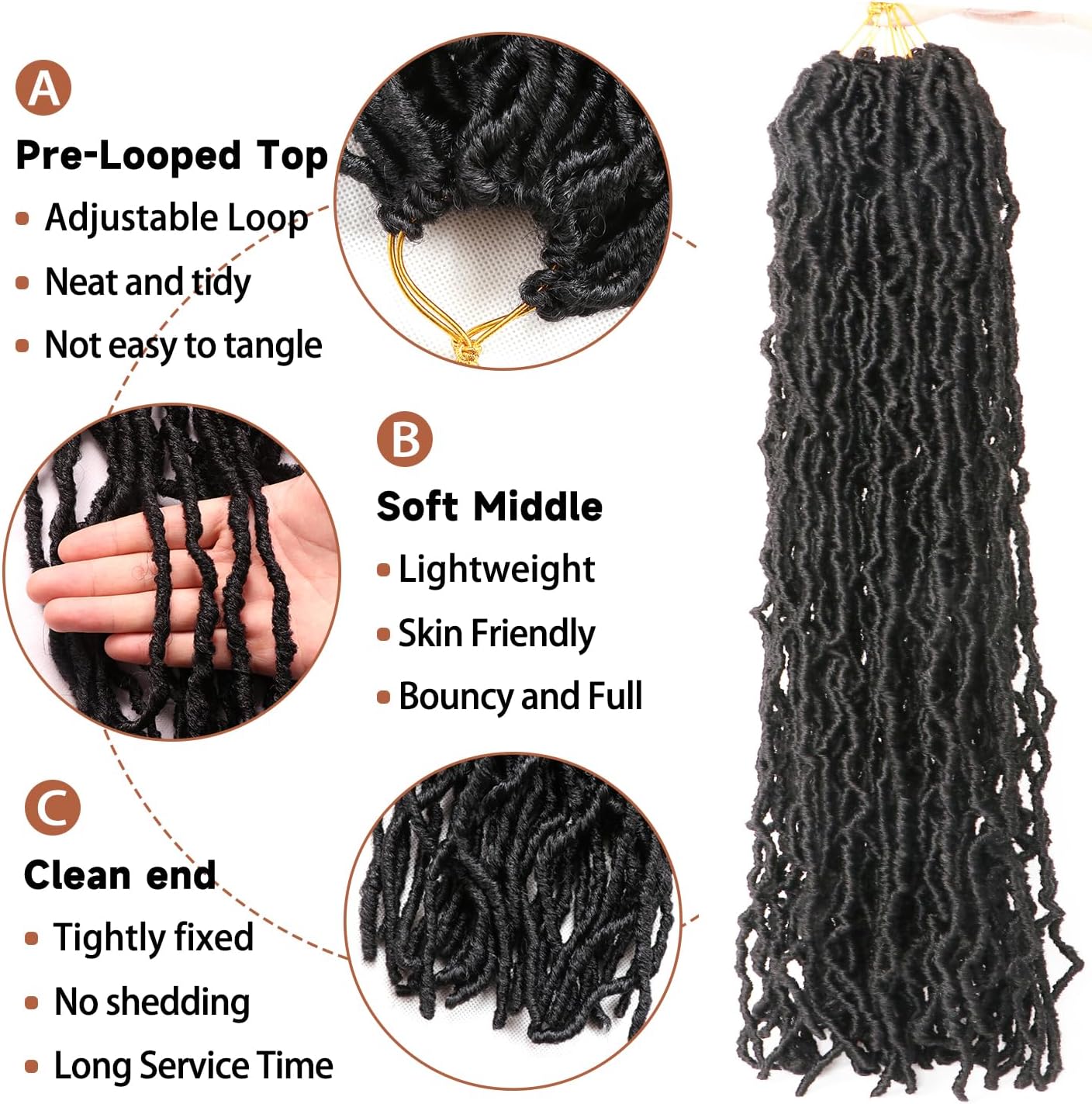 Faux Locks Crochet Braids - Soft Locs, 76 cm, lot de 8, #1B