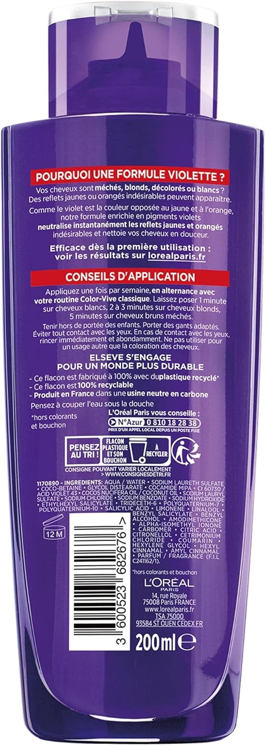 L'Oréal Paris - Elseve Color-Vive - 3x200ml - shampoing violet anti-reflets jaunes