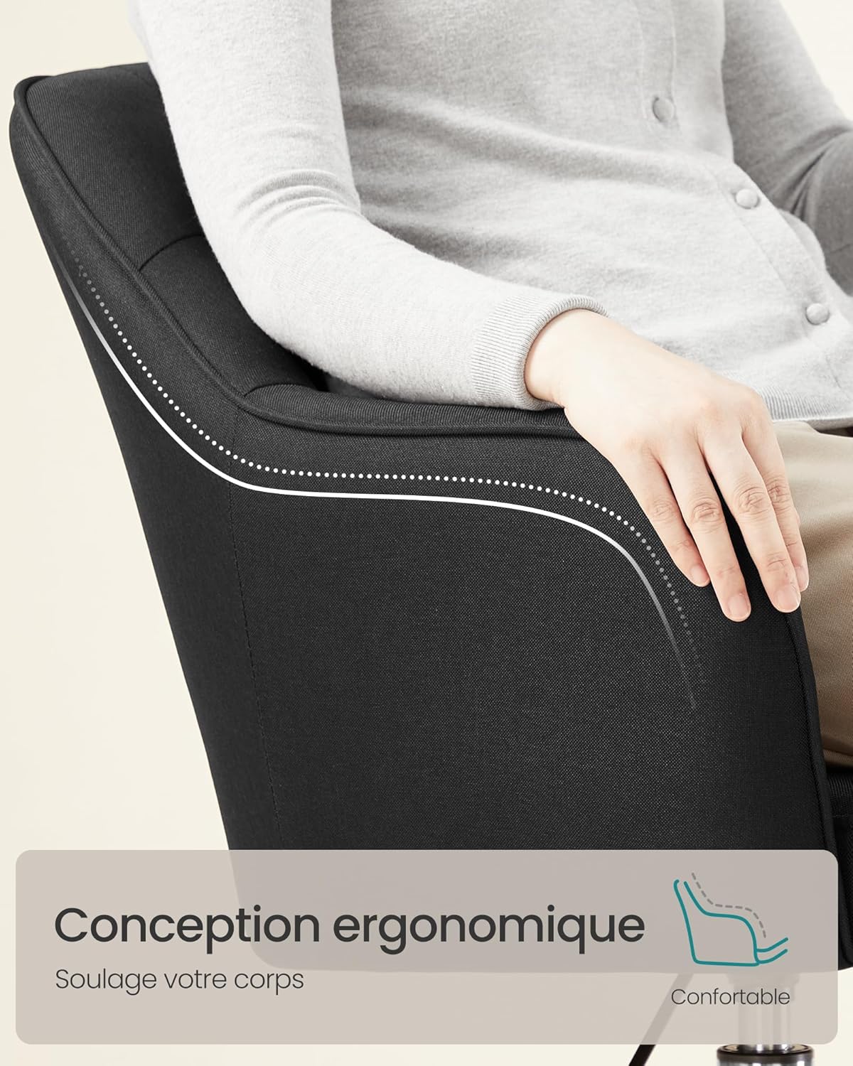 SONGMICS - fauteuil ergonomique, tissu coton-lin, cadre acier, réglable, 110kg, 119x61x54cm, OBG019B01