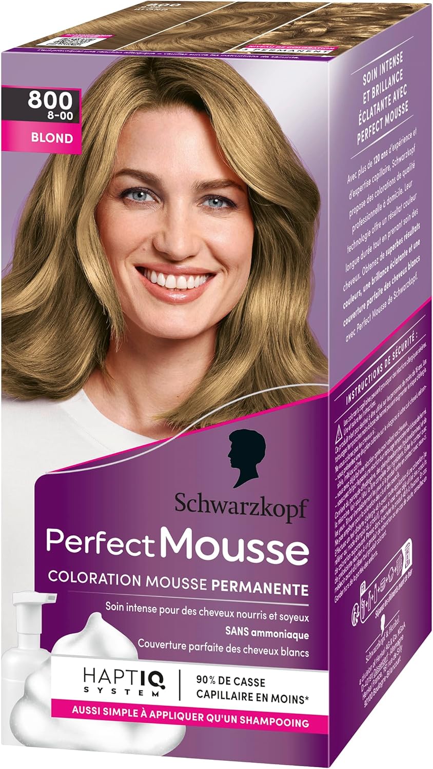 Schwarzkopf - Perfect Mousse - coloration permanente sans ammoniaque - masque soin naturel - Blond 800
