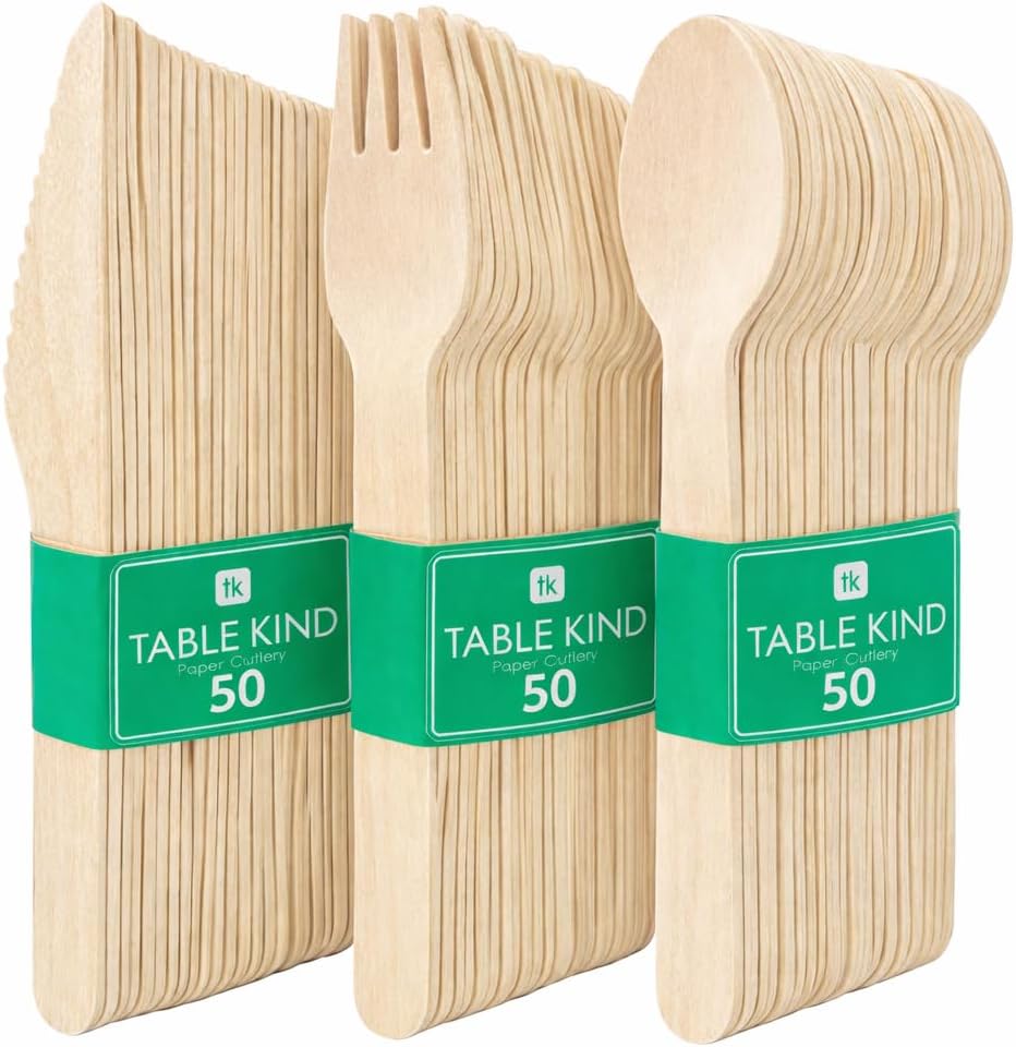 Talking Tables - Couverts bois fête/camping 16cm - 150 pièces