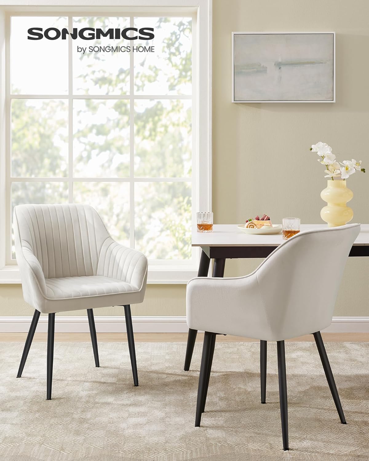 SONGMICS - fauteuil salle à manger velours, accoudoirs, métal, 120kg, LDC087W01