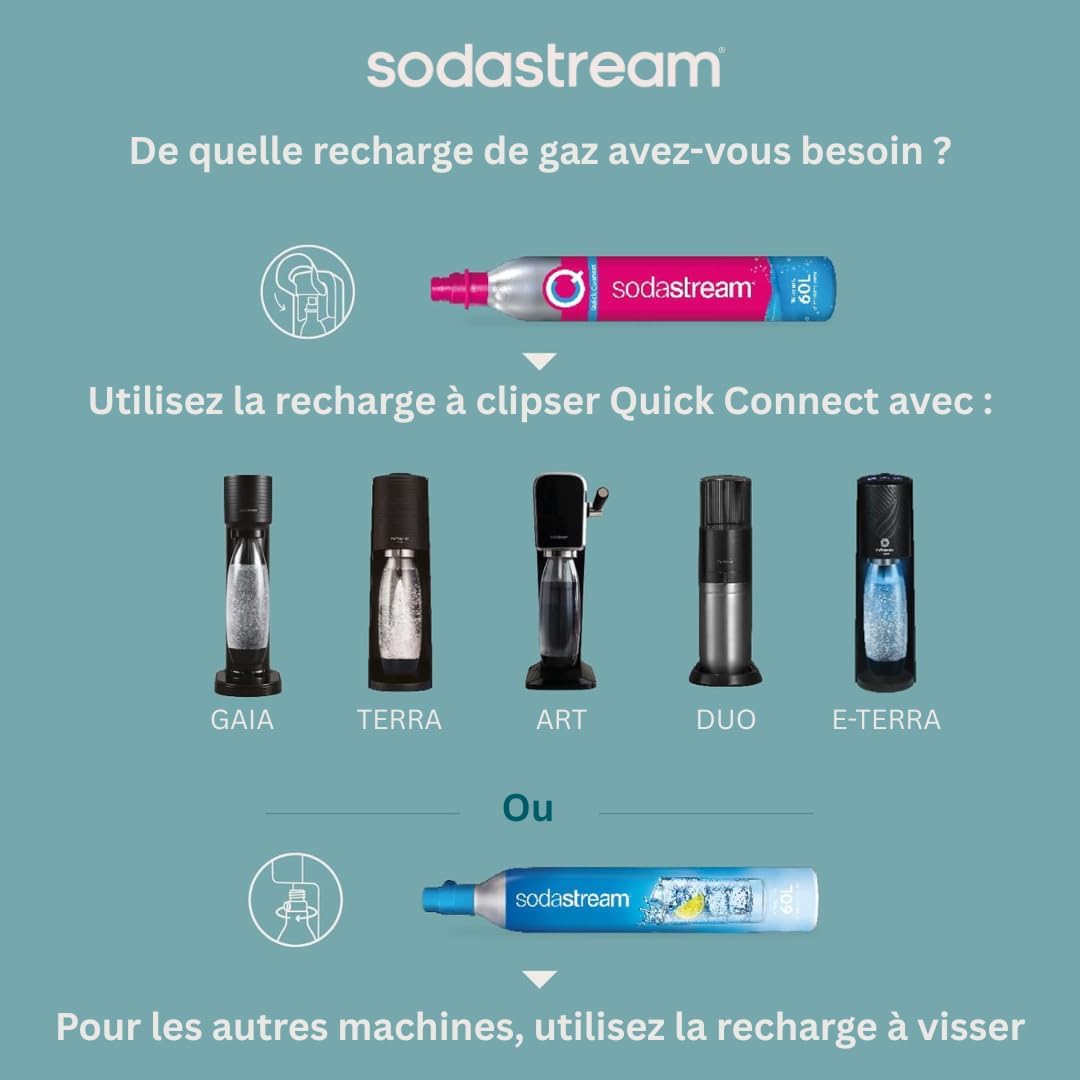 Sodastream – Cylindre Quick Connect – 60L – Compatible Terra, Art, Duo, rose