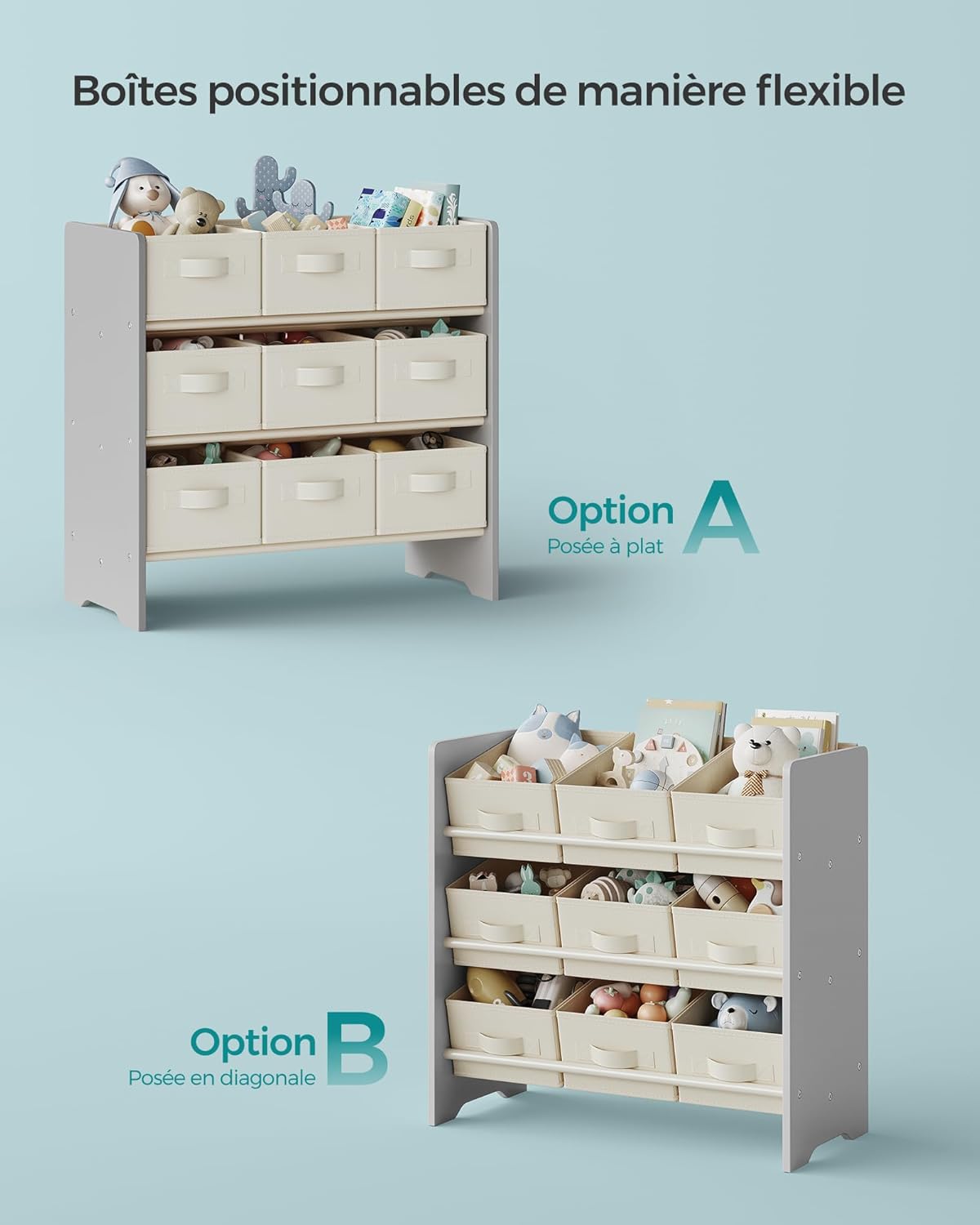 SONGMICS - étagère à jouets enfant, 29,5x62,5x60cm, 9 boîtes tissu spacieuses, GKR033G10