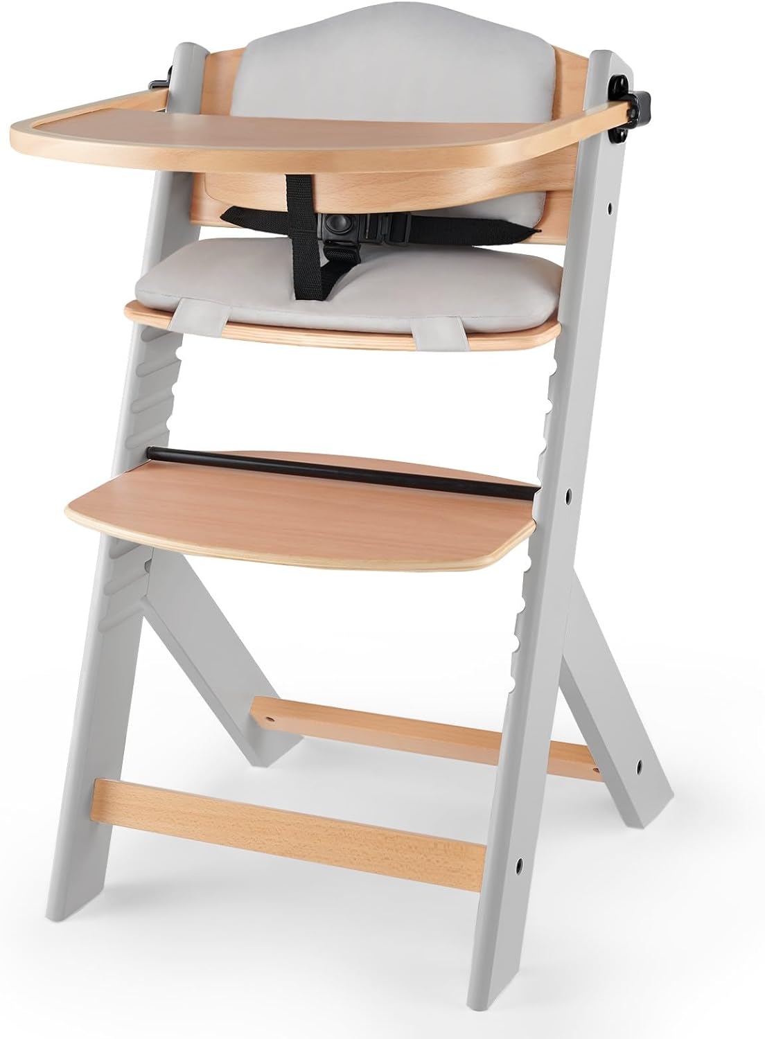 Kinderkraft - ENOCK - chaise haute réglable bois, harnais 3 pts, 35 kg, gris