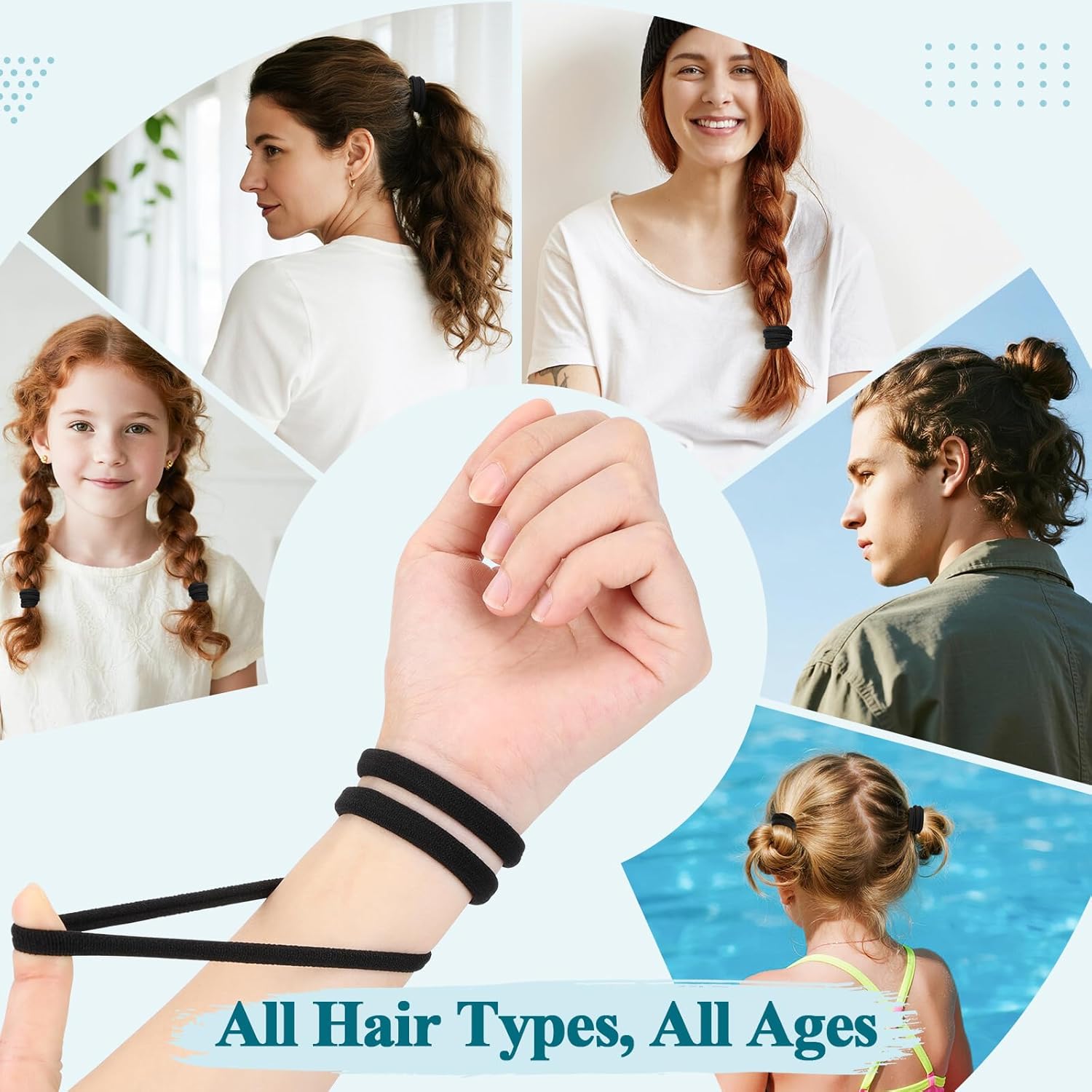 Elastiques cheveux - lot 60 pièces - épais, doux, sans dommages, polyester