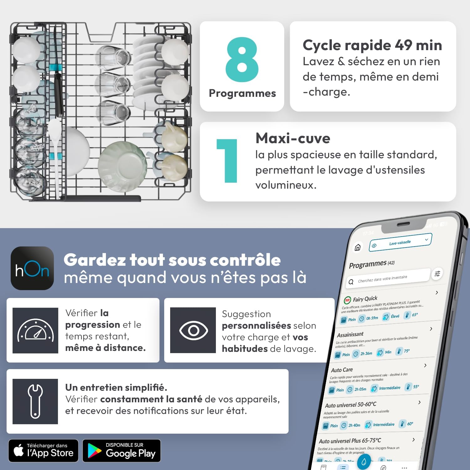 Candy - Lave-vaisselle série CF - 60x82 cm - 14 couverts, classe C, inox, contrôle à distance, CF 4C6F0X