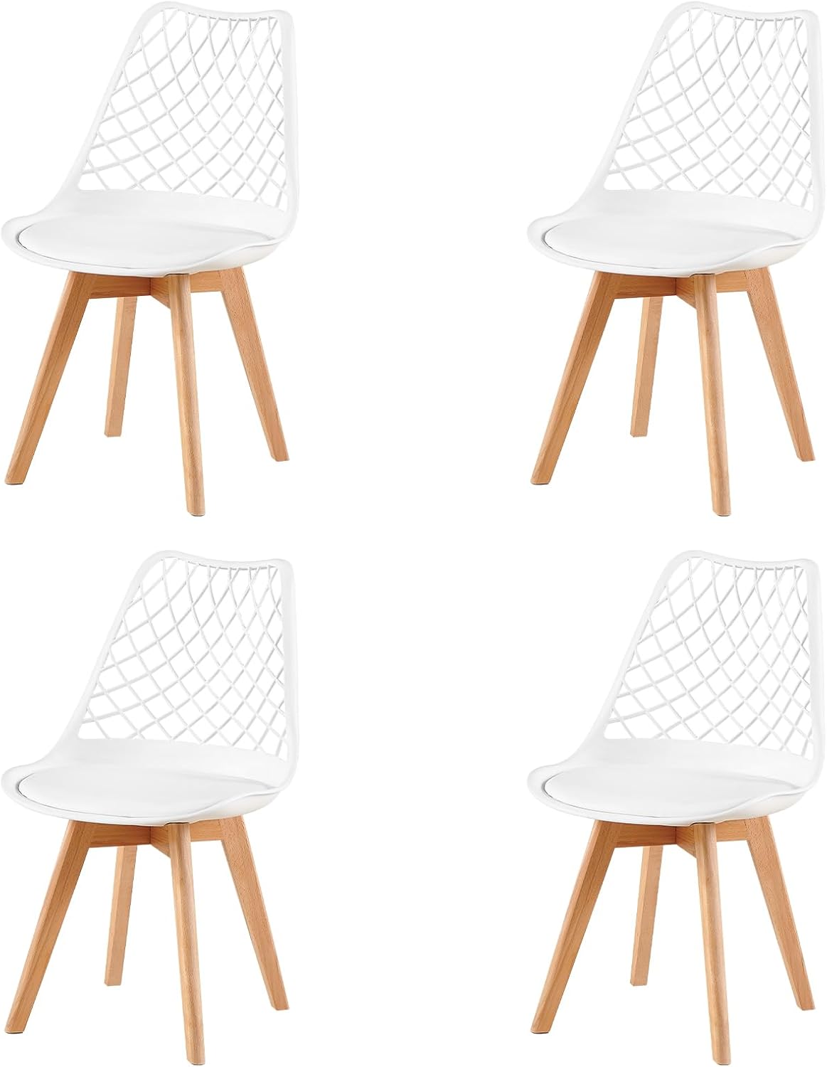 EGGREE - chaise scandinave creusée - bois hêtre, coussin, motif ajouré, blanc