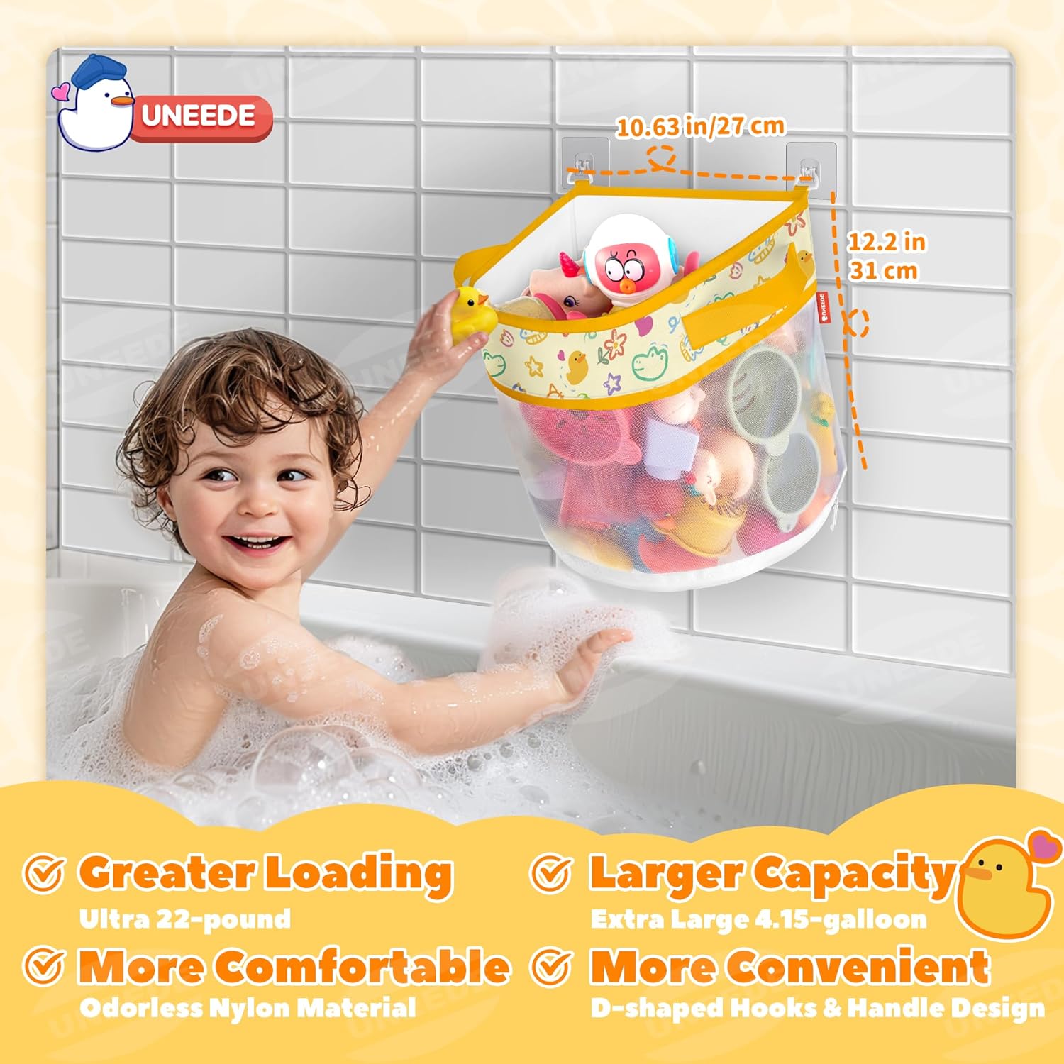 UNEEDE - rangement jouets bain canard - compact - filet pratique