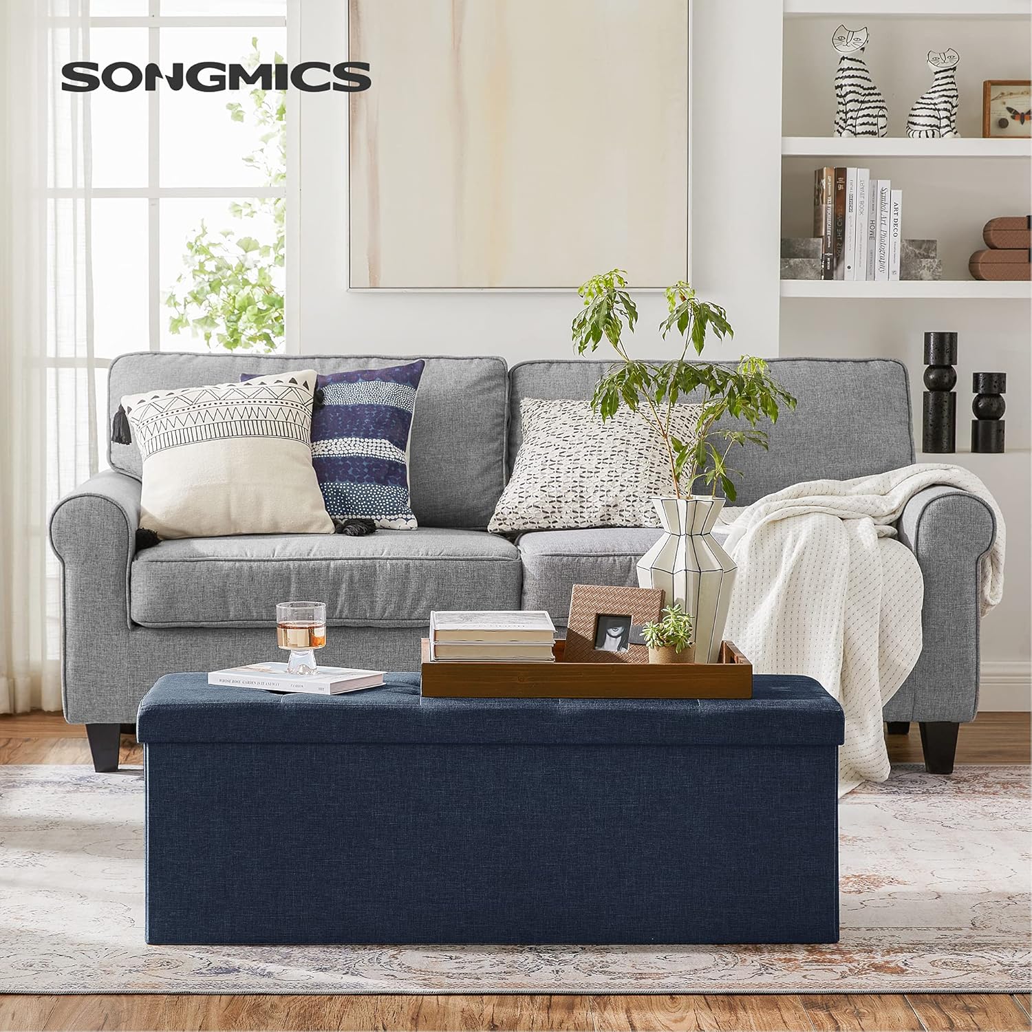 SONGMICS - Mazie Collection - 110 cm - banc pliable, rangement, bleu, LSF77IN